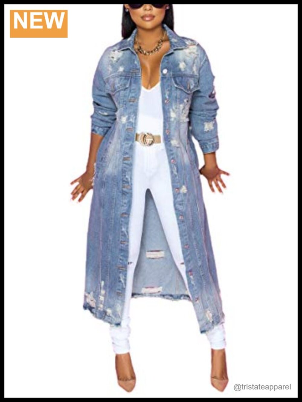 Women's Maxi Long Denim Jacket Trench Coat Ripped Vintage Outerwear